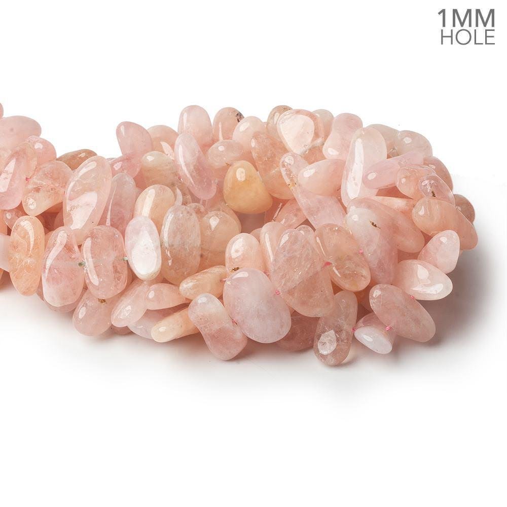 17x10-24x11mm Morganite (Pink Beryl) side drilled plain nuggets 16 inch 42 large hole beads AA - Beadsofcambay.com