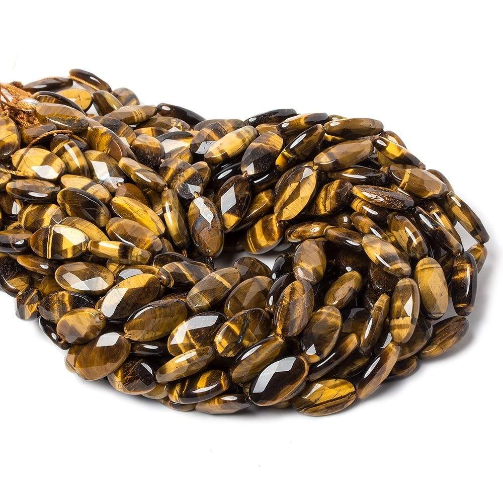 17x10mm Tiger's Eye faceted oval beads 15 inch 22 pieces - Beadsofcambay.com