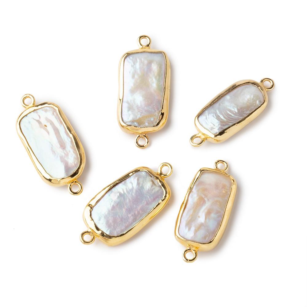 17x10mm Vermeil Bezel Rosé White Rectangle Pearl Connector 1 piece - Beadsofcambay.com
