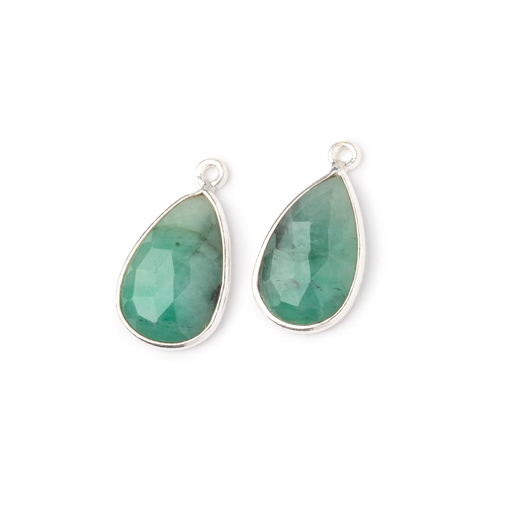 17x11mm .925 Silver Bezel Emerald Faceted Pear Set of 2 Pendants - Beadsofcambay.com