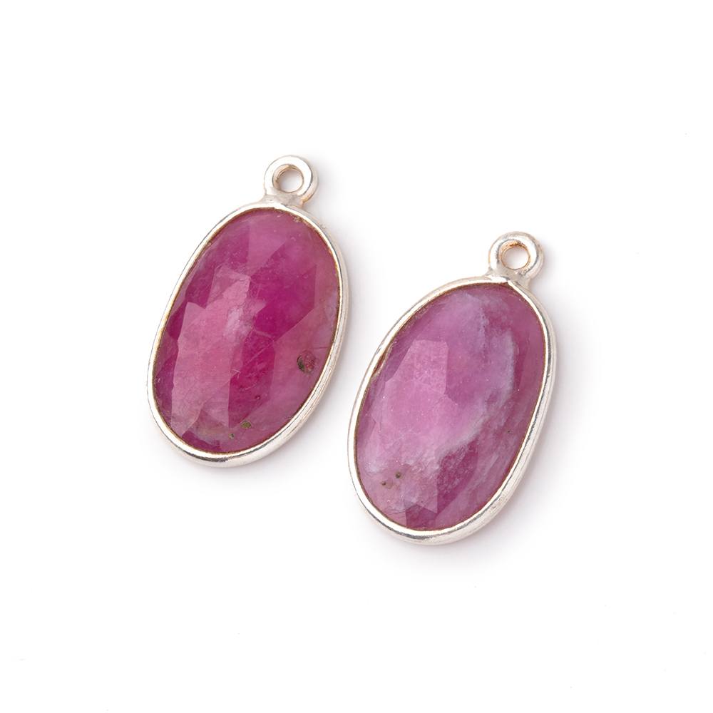17x11mm .925 Silver Bezel Ruby Faceted Freeform Set of 2 Pendants - Beadsofcambay.com