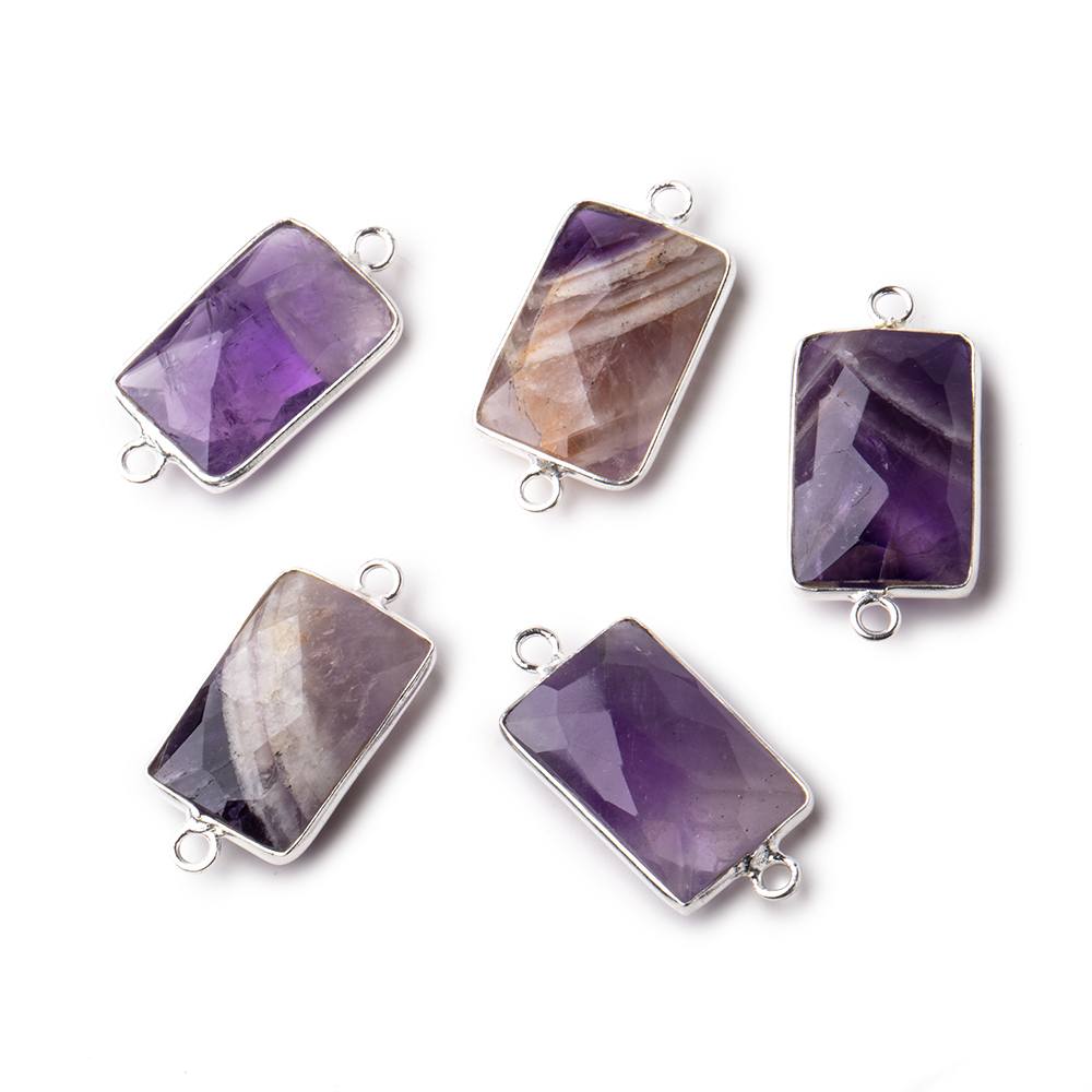 17x11mm Silver .925 Bezel Cape Amethyst Faceted Rectangle Focal Connector 1 piece - Beadsofcambay.com
