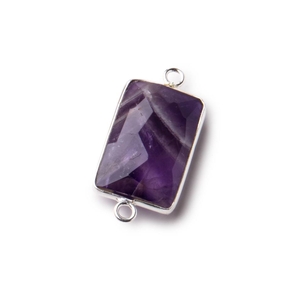 17x11mm Silver .925 Bezel Cape Amethyst Faceted Rectangle Focal Connector 1 piece - Beadsofcambay.com