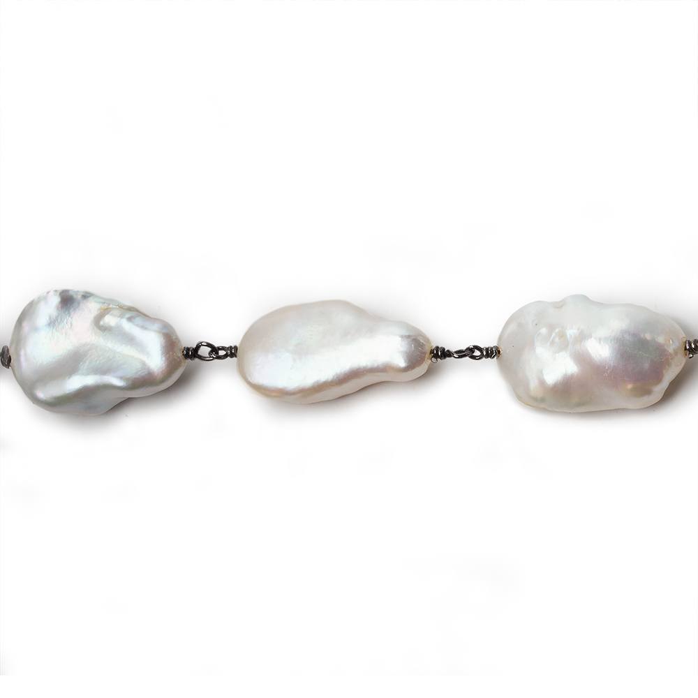 17x12-19x14mm Off White Keshi Pearl Black Gold .925 Silver Chain by the foot 12 pcs - Beadsofcambay.com