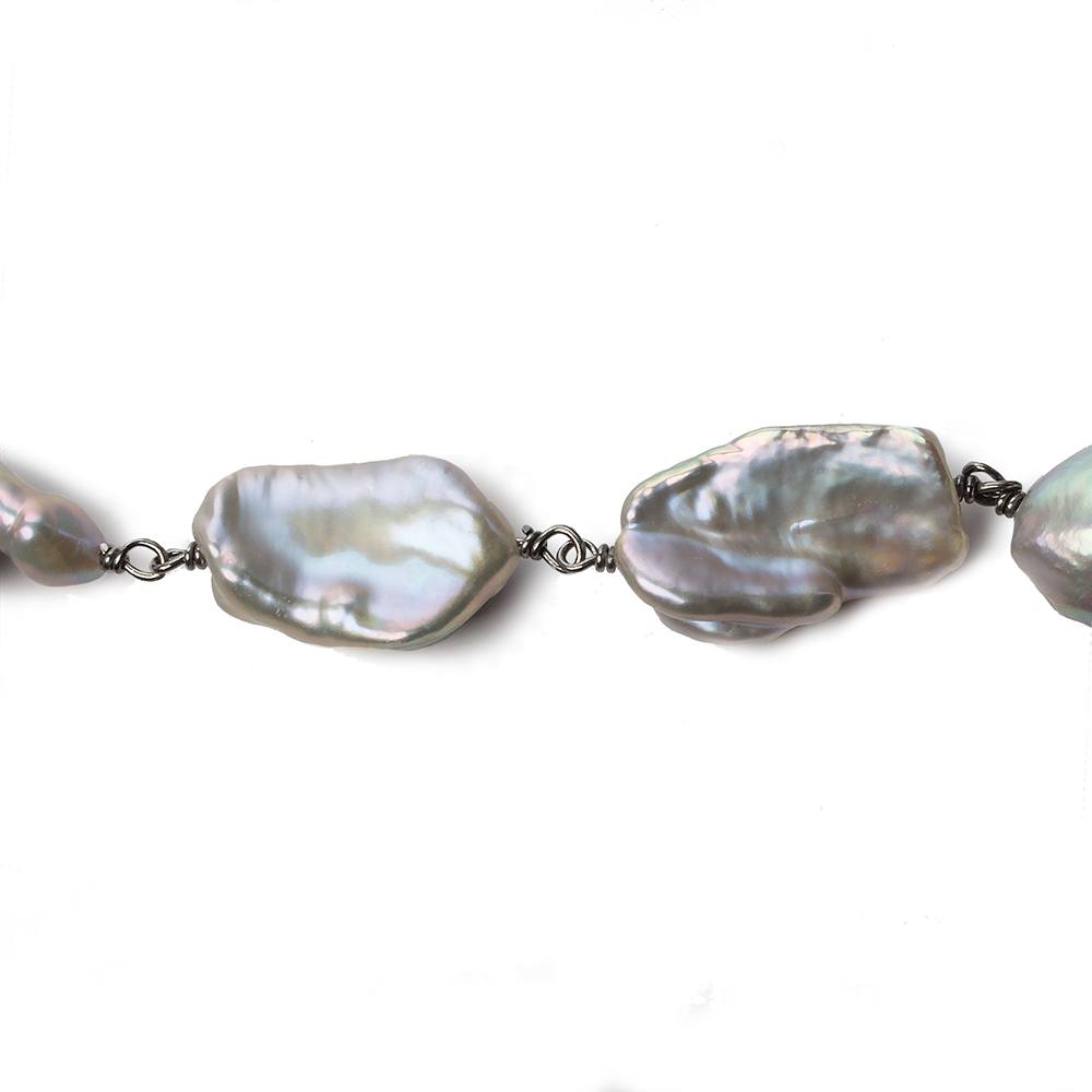 17x12-19x14mm Silver Keshi Pearl Black Gold .925 Silver Chain by the foot 12 pcs - Beadsofcambay.com