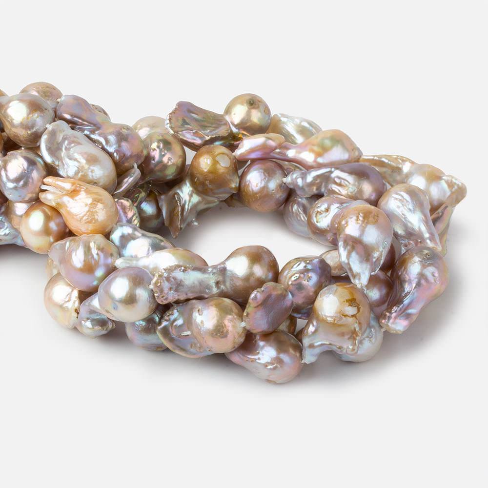 17x12-22x12mm Multi Color straight drill Ultra Baroque Freshwater Pearls 17 inch 19 pcs - Beadsofcambay.com