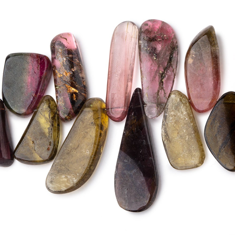 17x12-33x11mm Multi Color Tourmaline Plain Slice Beads 3.5 inch 13 pieces - Beadsofcambay.com