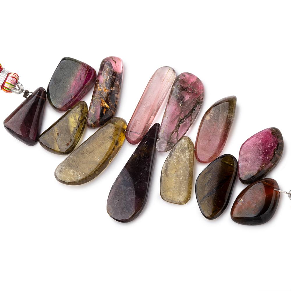 17x12-33x11mm Multi Color Tourmaline Plain Slice Beads 3.5 inch 13 pieces - Beadsofcambay.com
