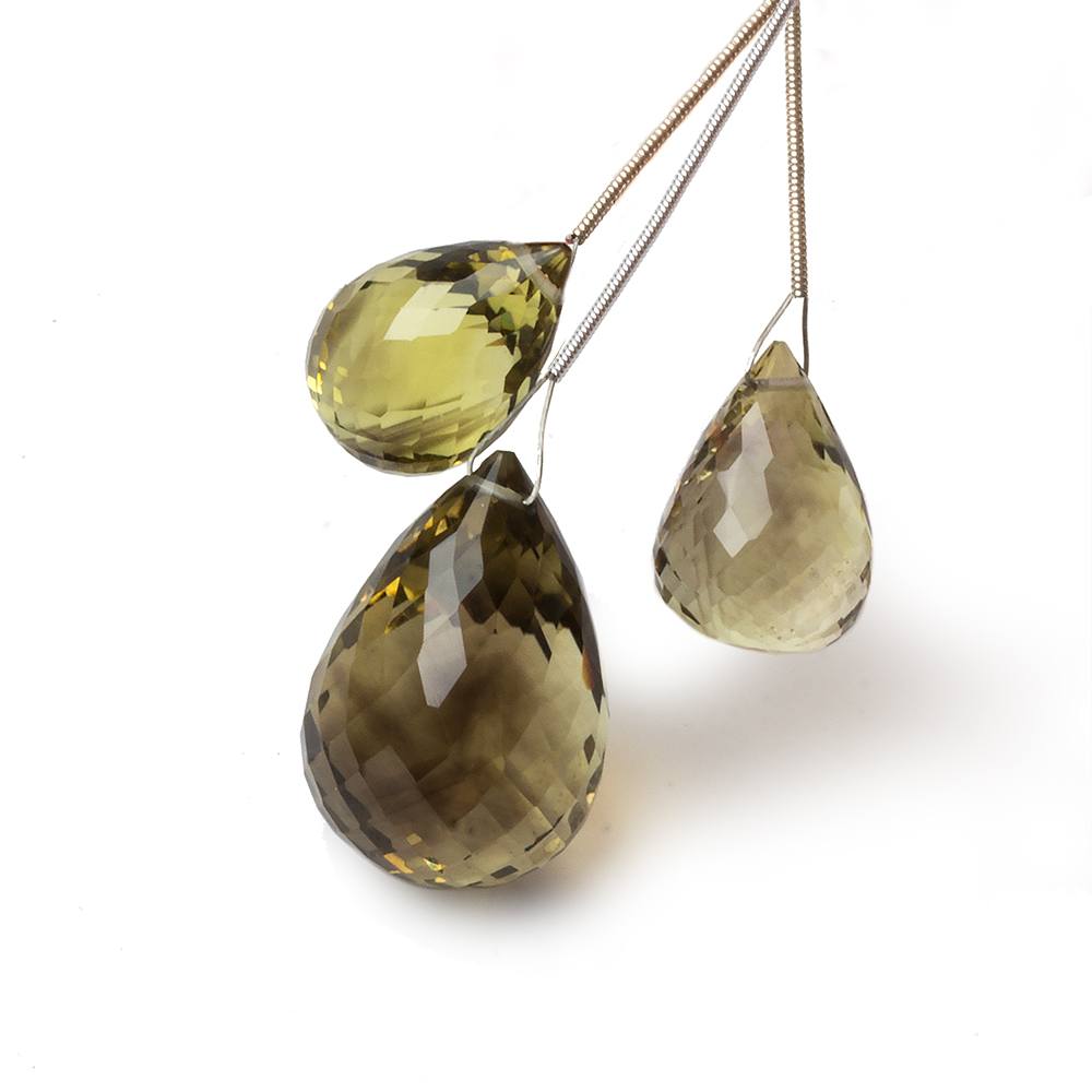 17x12mm - 25x17mm Bi-Color Quartz Faceted Tear Drop Focal Bead Set of 3 AAA - Beadsofcambay.com