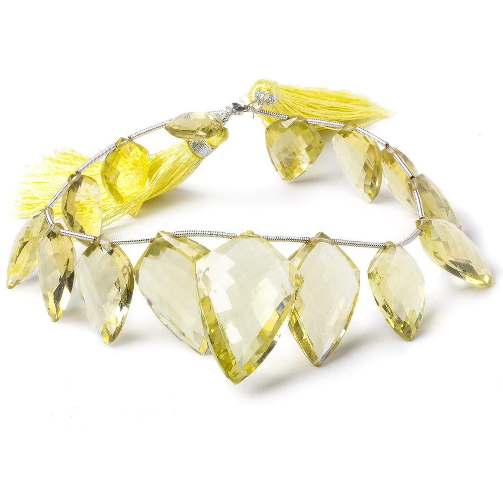 17x12x5-30x20x9mm Lemon Quartz top drill faceted shield 8.5 inch 15 beads AA - Beadsofcambay.com