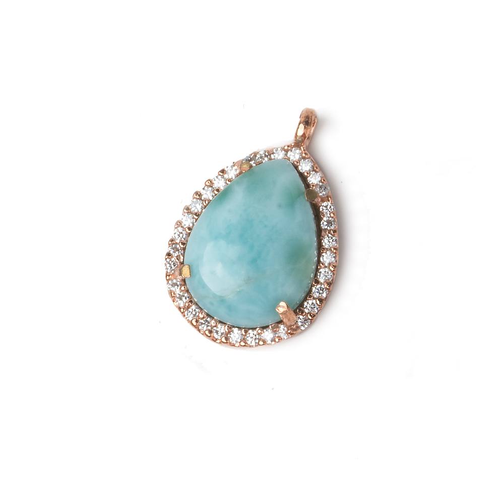 17x13.5mm Rose Gold Bezel White CZ and Larimar Pear Pendant 1 focal piece - Beadsofcambay.com