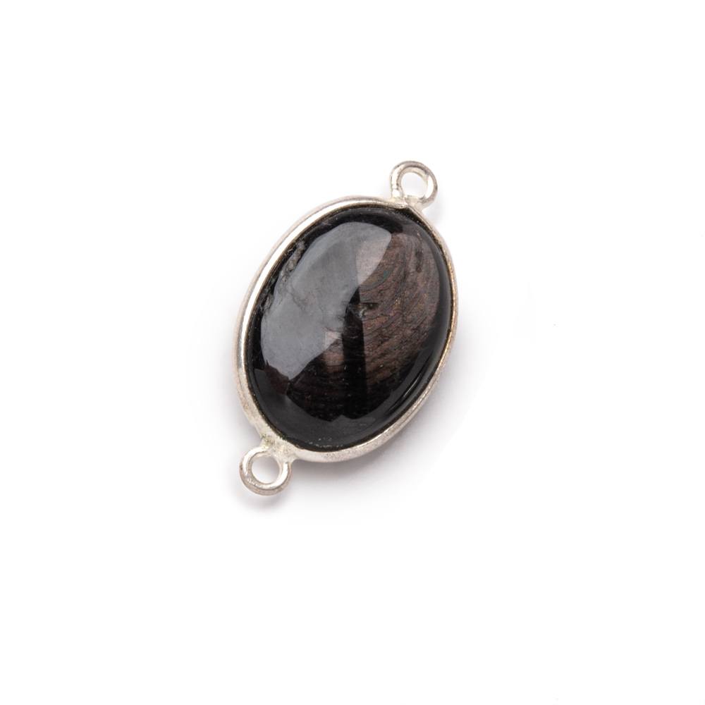 17x13mm .925 Silver Bezel Hypersthene Plain Oval Connector 1 piece - Beadsofcambay.com