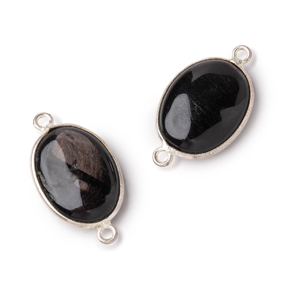 17x13mm .925 Silver Bezel Hypersthene Plain Oval Connector 1 piece - Beadsofcambay.com