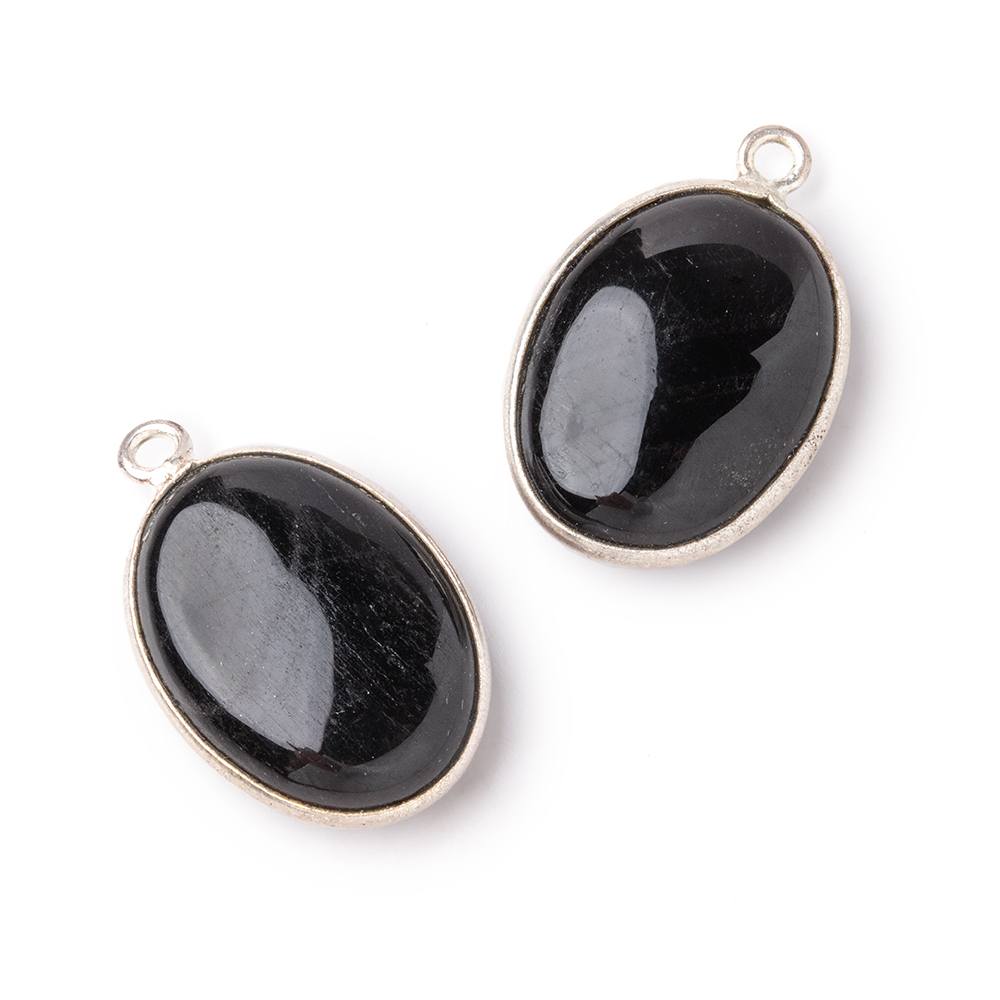 17x13mm .925 Silver Bezel Hypersthene Plain Oval Pendant 1 piece - Beadsofcambay.com
