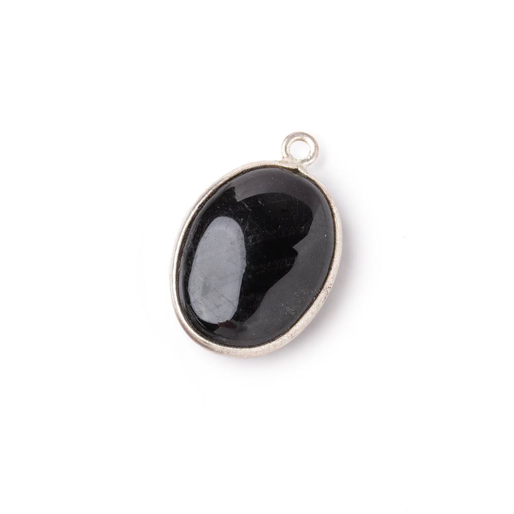 17x13mm .925 Silver Bezel Hypersthene Plain Oval Pendant 1 piece - Beadsofcambay.com