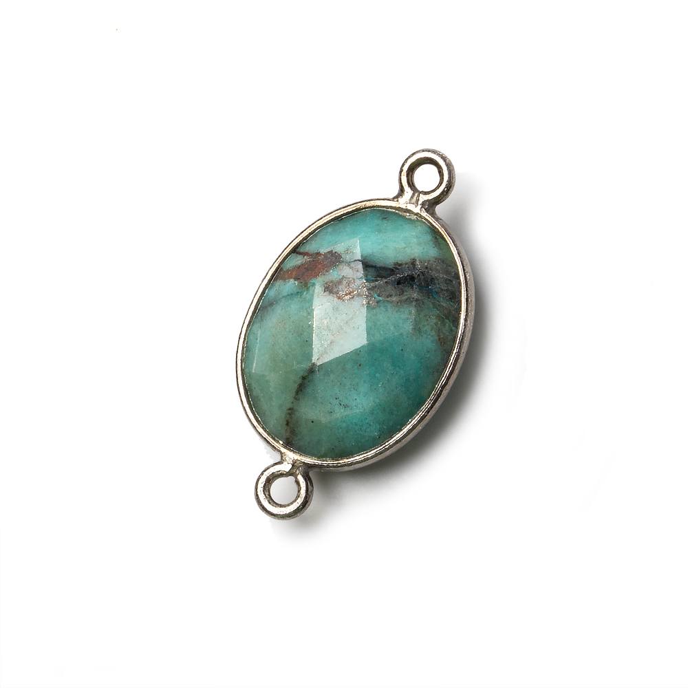 17x13mm Black Gold .925 Bezel Chrysocolla Faceted Oval Connector 1 piece - Beadsofcambay.com