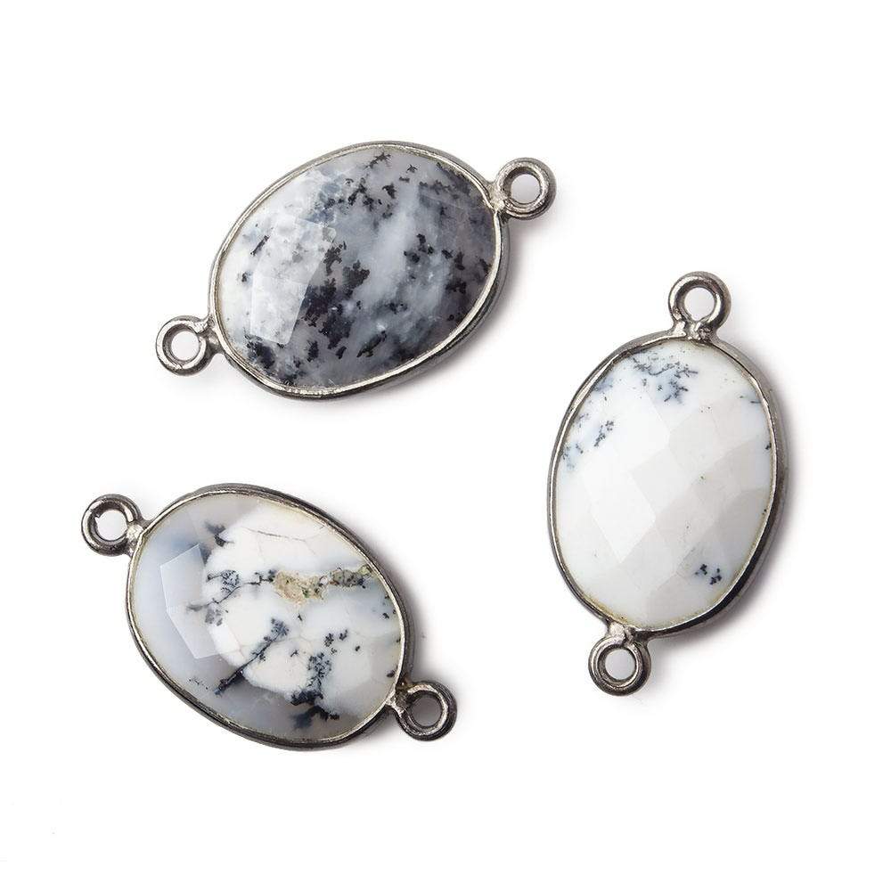 17x13mm Black Gold .925 Bezel Dendritic Opal Faceted Oval Connector 1 piece - Beadsofcambay.com