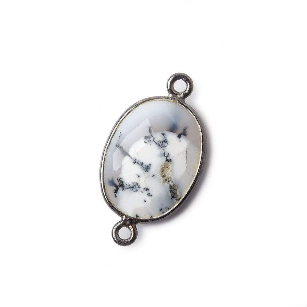 17x13mm Black Gold .925 Bezel Dendritic Opal Faceted Oval Connector 1 piece - Beadsofcambay.com
