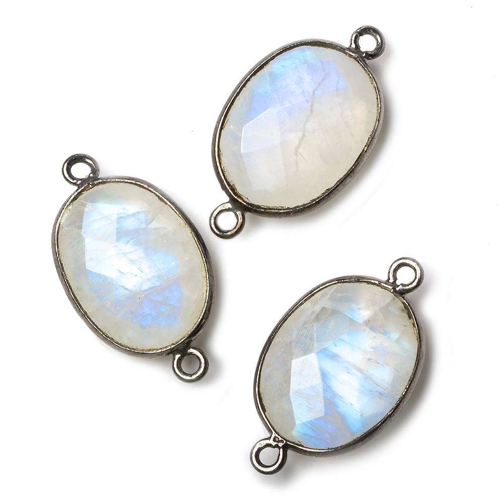 17x13mm Black Gold .925 Bezel Rainbow Moonstone Faceted Oval Connector 1 piece - Beadsofcambay.com
