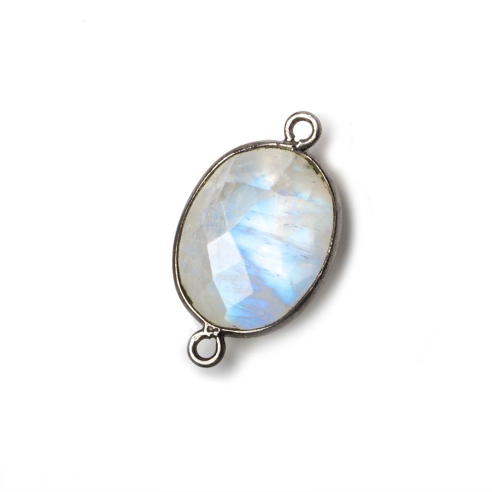 17x13mm Black Gold .925 Bezel Rainbow Moonstone Faceted Oval Connector 1 piece - Beadsofcambay.com