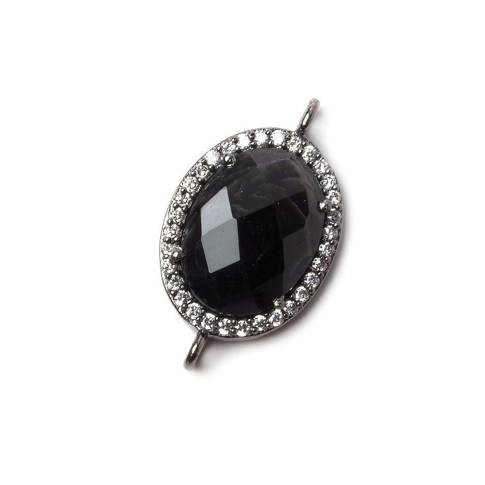 17x13mm Black Gold Bezeled CZ & Black Chalcedony Oval Connector 1 pc - Beadsofcambay.com