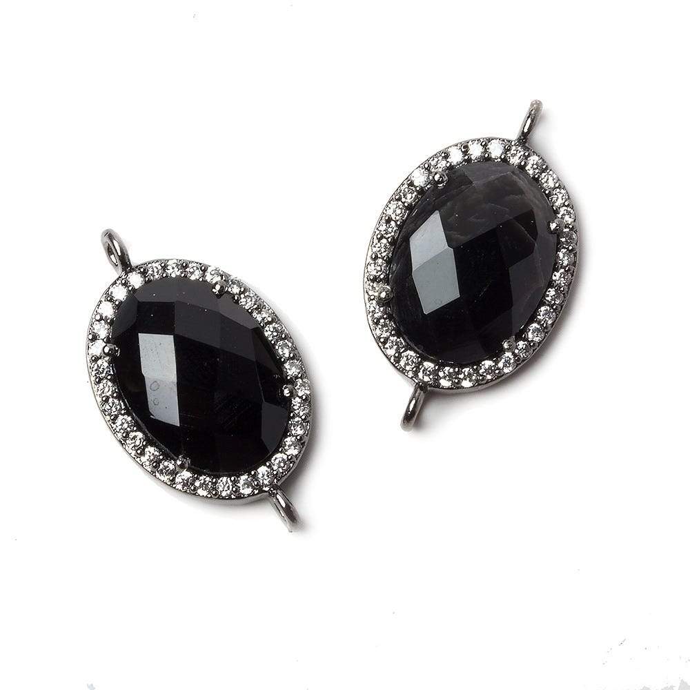 17x13mm Black Gold Bezeled CZ & Black Chalcedony Oval Connector 1 pc - Beadsofcambay.com