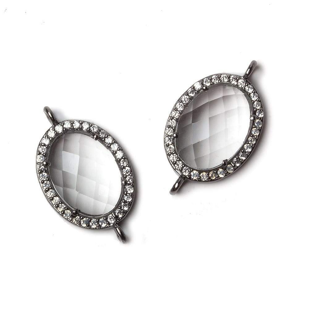 17x13mm Black Gold Bezeled CZ & Crystal Quartz Oval Connector 1 pc - Beadsofcambay.com
