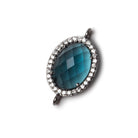 17x13mm Black Gold Bezeled CZ & London Blue Quartz Oval Connector 1 pc - Beadsofcambay.com