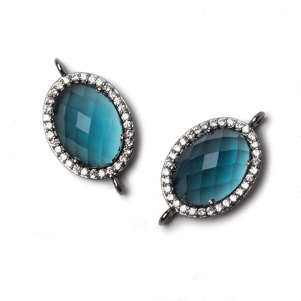 17x13mm Black Gold Bezeled CZ & London Blue Quartz Oval Connector 1 pc - Beadsofcambay.com