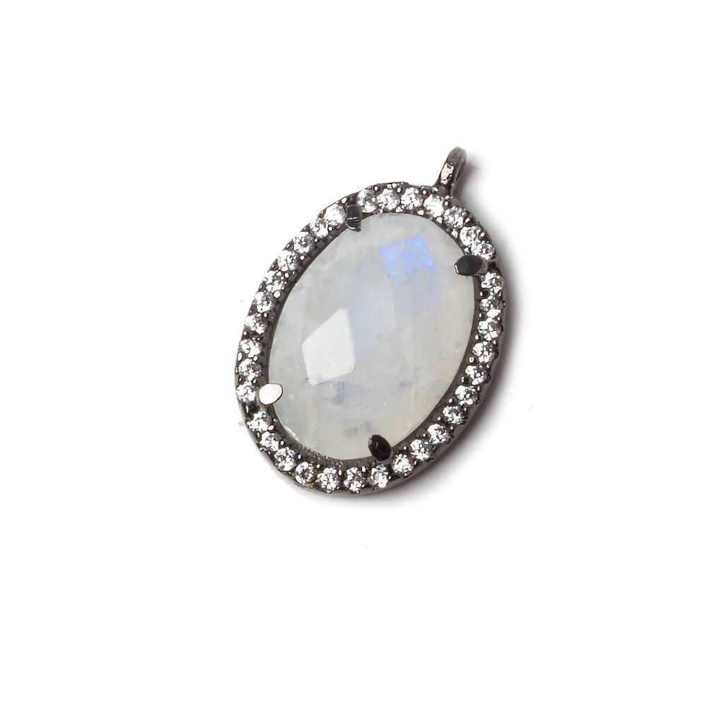 17x13mm Black Gold Bezeled CZ & Rainbow Moonstone Oval Pendant 1 pc - Beadsofcambay.com