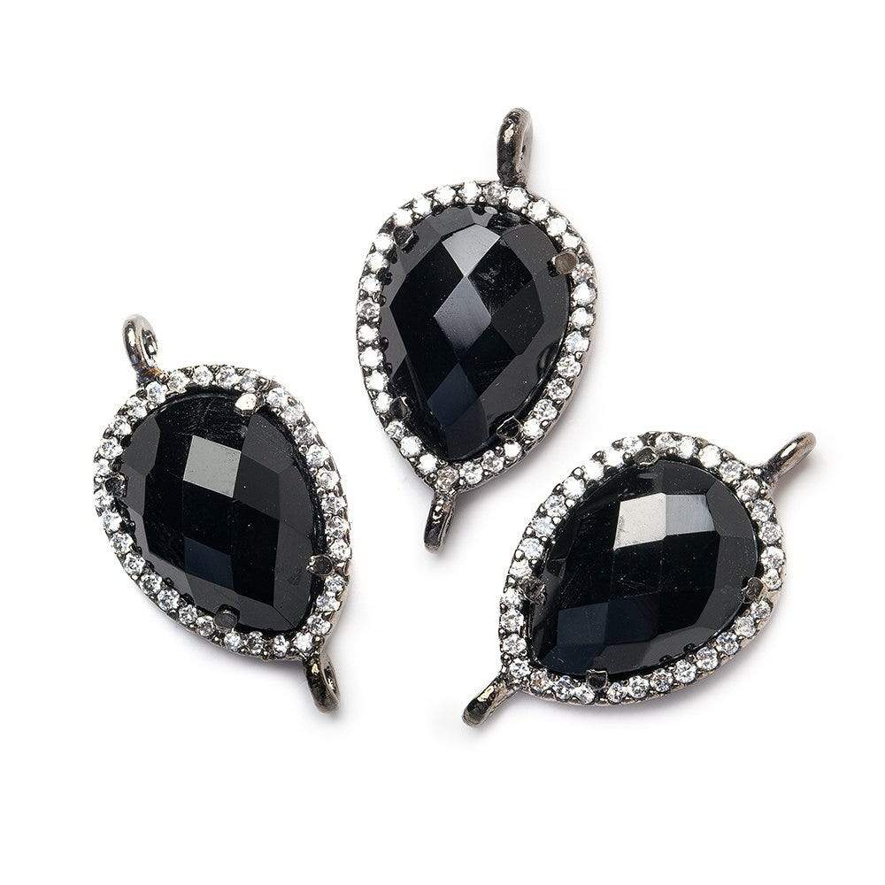 17x13mm Black Gold Bezeled White CZ and Black Chalcedony Pear Connector 1 piece - Beadsofcambay.com