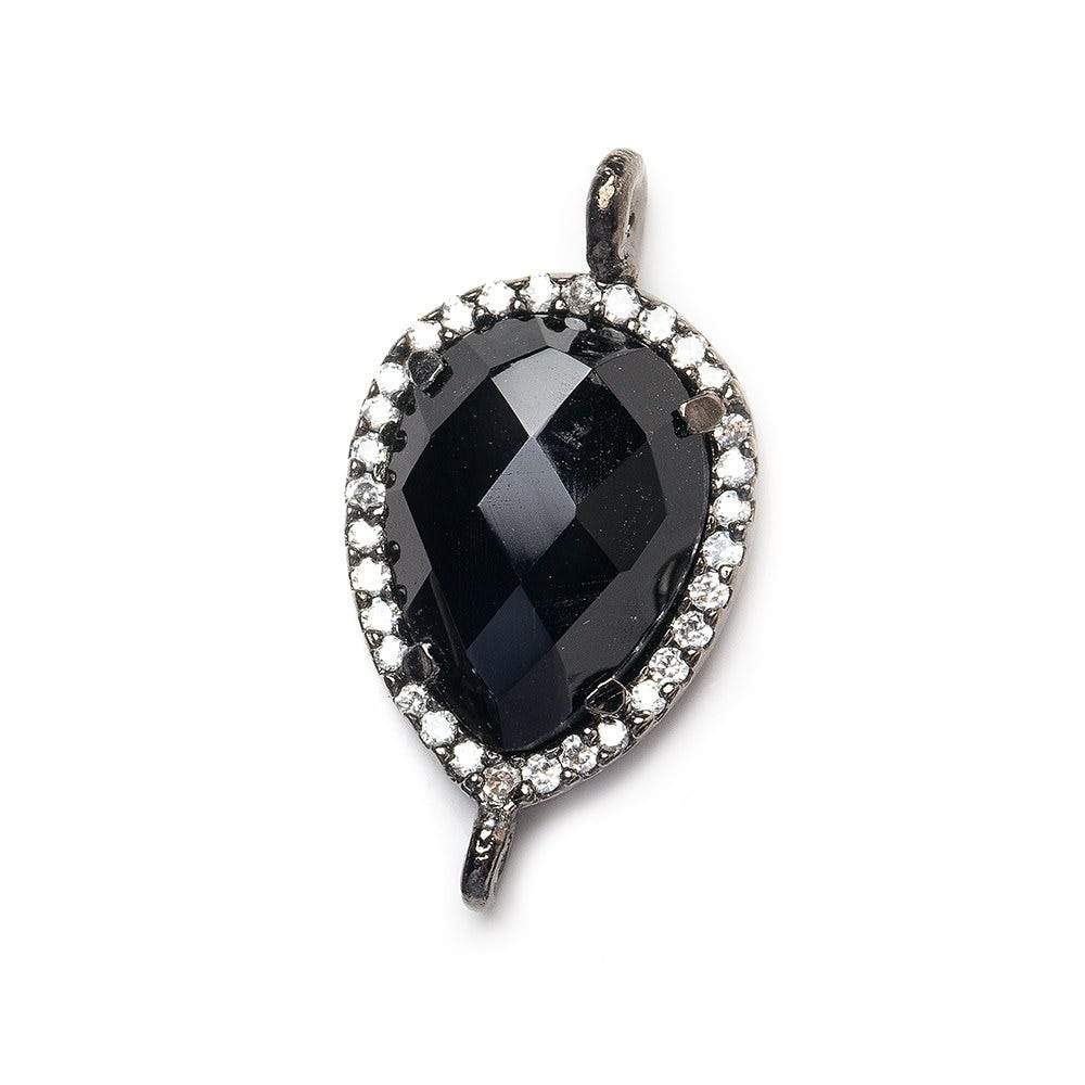 17x13mm Black Gold Bezeled White CZ and Black Chalcedony Pear Connector 1 piece - Beadsofcambay.com