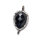 17x13mm Black Gold Bezeled White CZ and Black Chalcedony Pear Connector 1 piece - Beadsofcambay.com