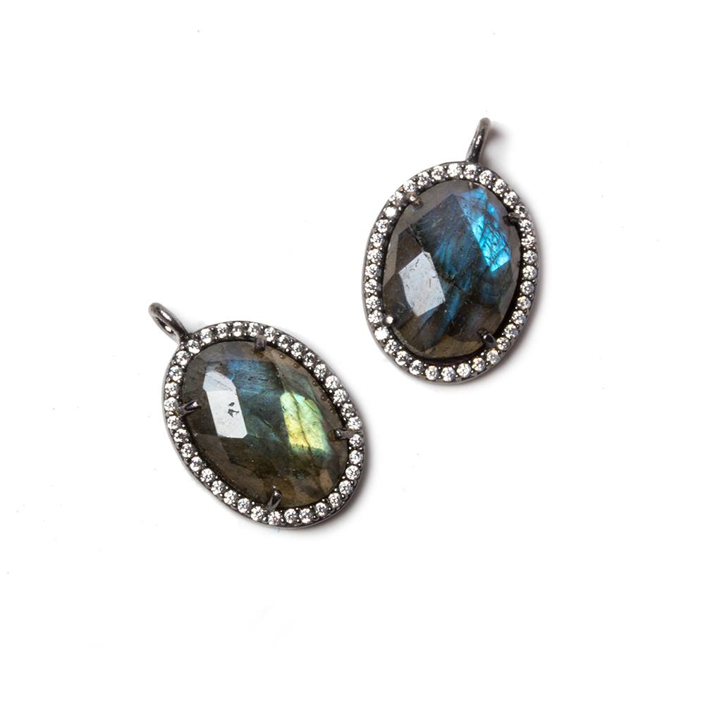 17x13mm Black Gold Bezeled White CZ & Labradorite Oval Pendant 1 pc - Beadsofcambay.com