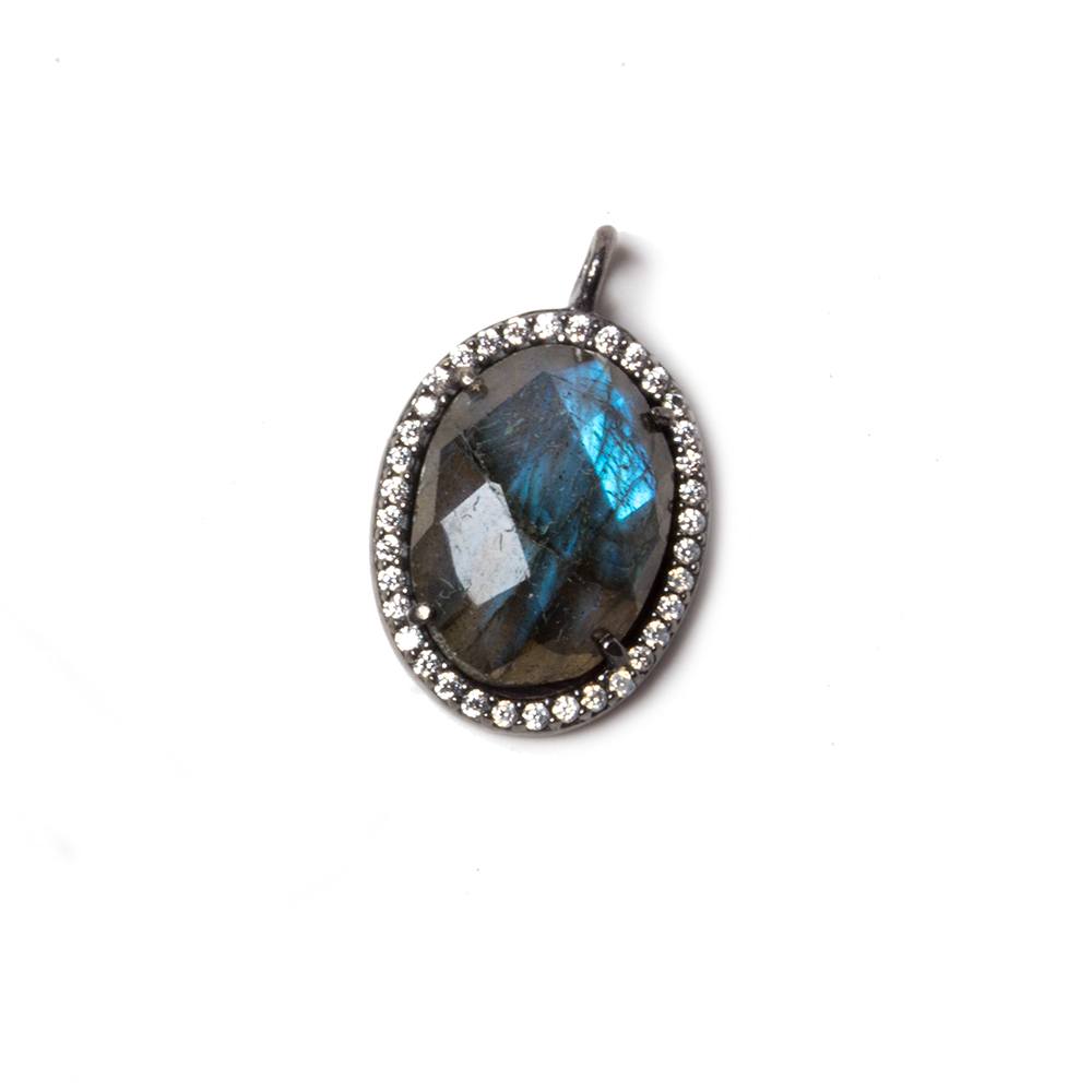 17x13mm Black Gold Bezeled White CZ & Labradorite Oval Pendant 1 pc - Beadsofcambay.com