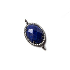 17x13mm Black Gold Bezeled White CZ & Lapis Lazuli Oval Connector 1 pc - Beadsofcambay.com