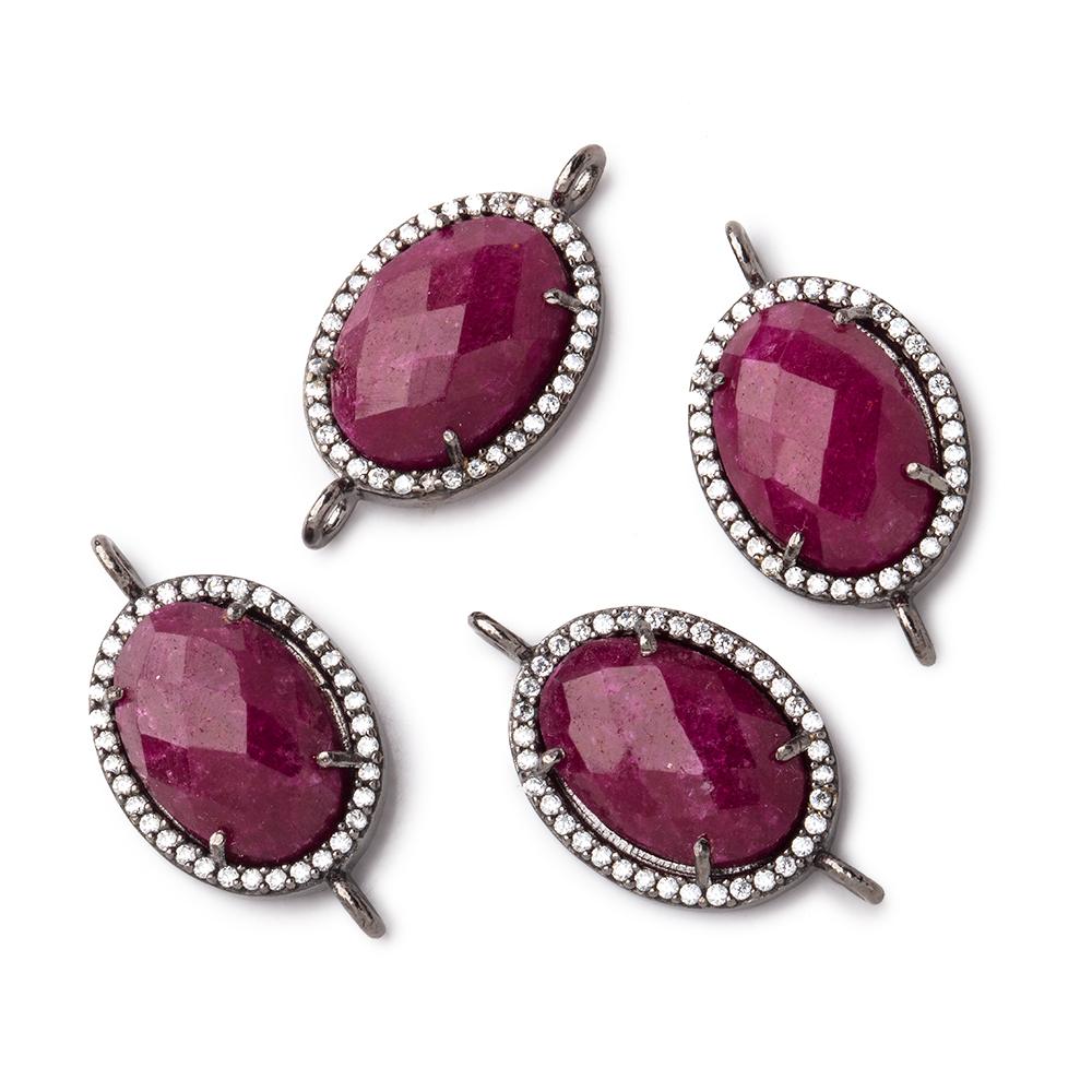 17x13mm Black Gold CZ Bezel Ruby Oval Connector 1 Focal Bead - Beadsofcambay.com