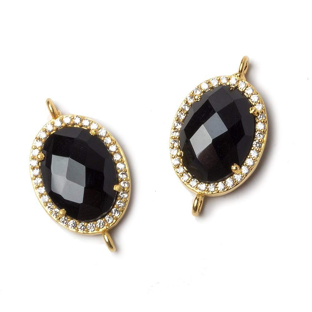 17x13mm Gold Bezeled CZ & Black Chalcedony Oval Connector 1 pc - Beadsofcambay.com