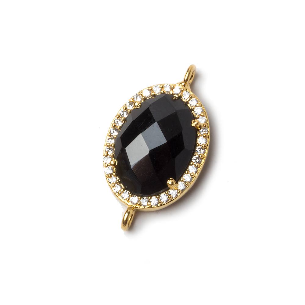 17x13mm Gold Bezeled CZ & Black Chalcedony Oval Connector 1 pc - Beadsofcambay.com