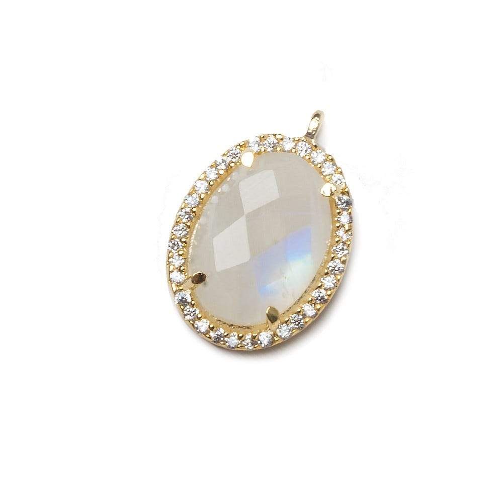 17x13mm Gold Bezeled CZ & Rainbow Moonstone Oval Pendant 1 pc - Beadsofcambay.com