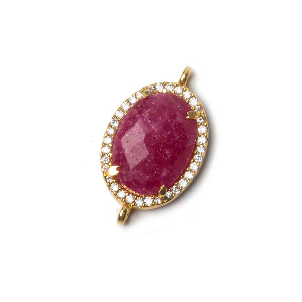 17x13mm Gold Bezeled CZ & Ruby Oval Connector 1 pc - Beadsofcambay.com