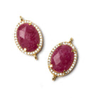 17x13mm Gold Bezeled CZ & Ruby Oval Connector 1 pc - Beadsofcambay.com