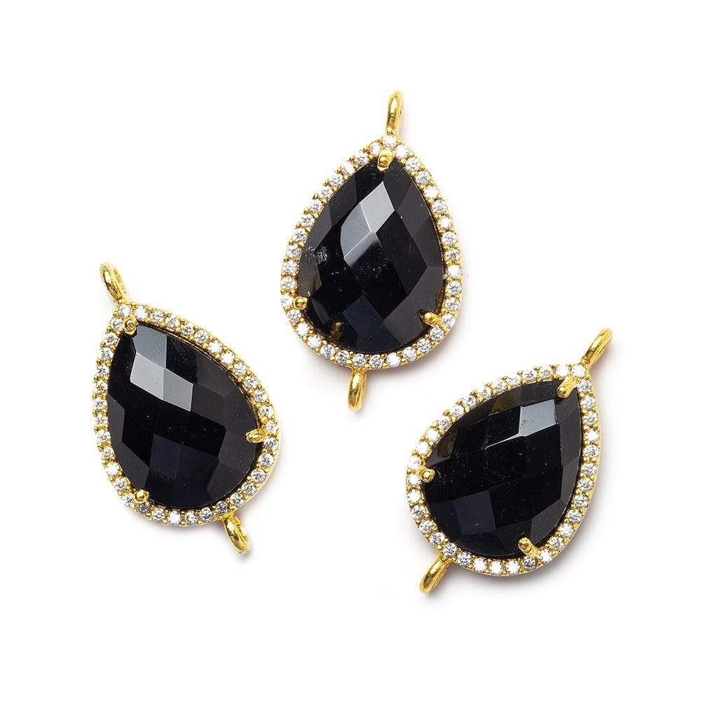 17x13mm Gold Bezeled White CZ and Black Chalcedony Pear Connector 1 piece - Beadsofcambay.com