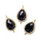 17x13mm Gold Bezeled White CZ and Black Chalcedony Pear Connector 1 piece - Beadsofcambay.com