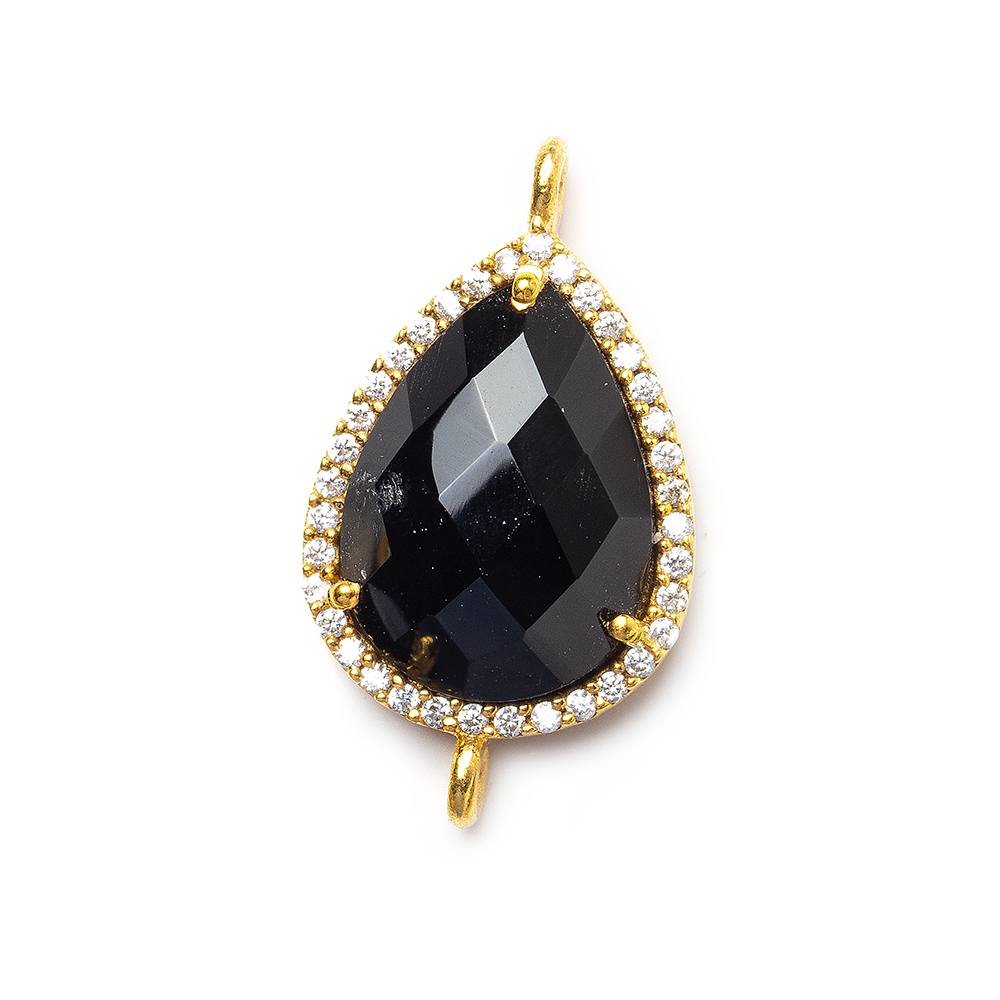 17x13mm Gold Bezeled White CZ and Black Chalcedony Pear Connector 1 piece - Beadsofcambay.com