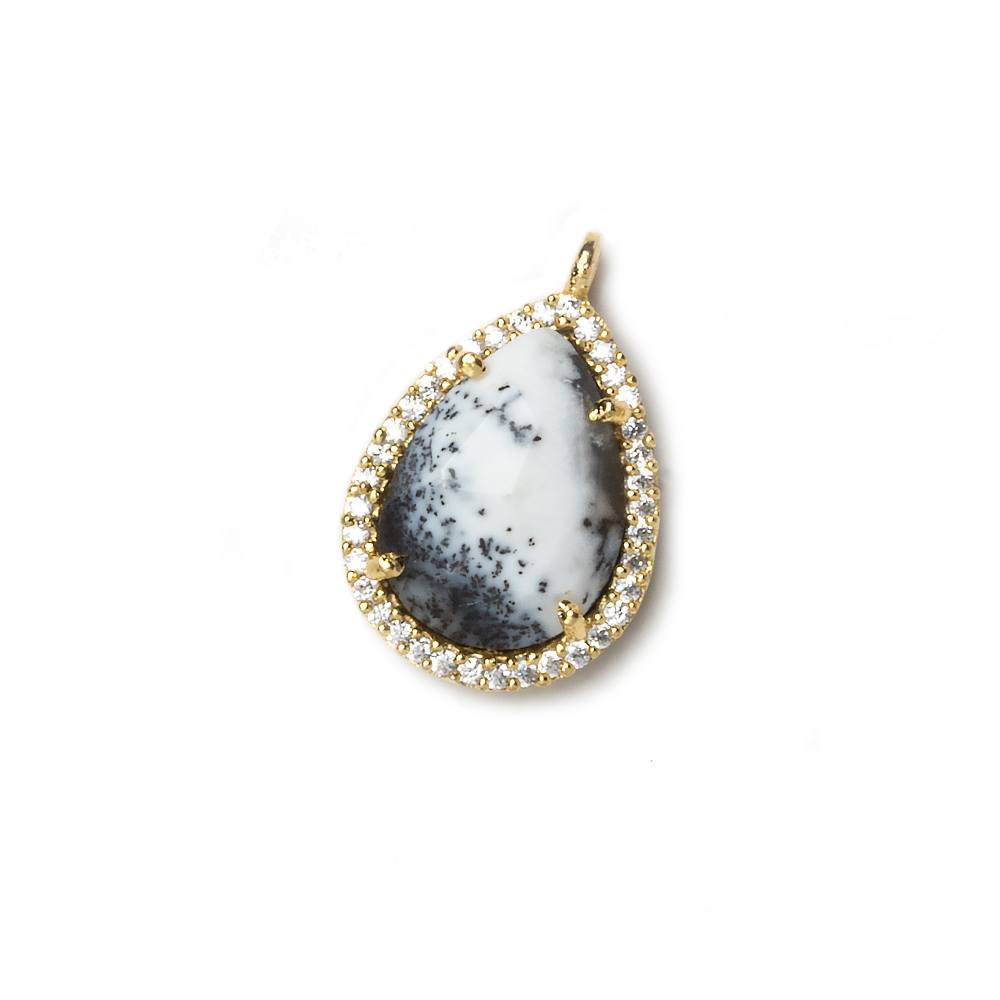 17x13mm Gold Bezeled White CZ and Dendritic Opal Pear Pendant 1 piece - Beadsofcambay.com