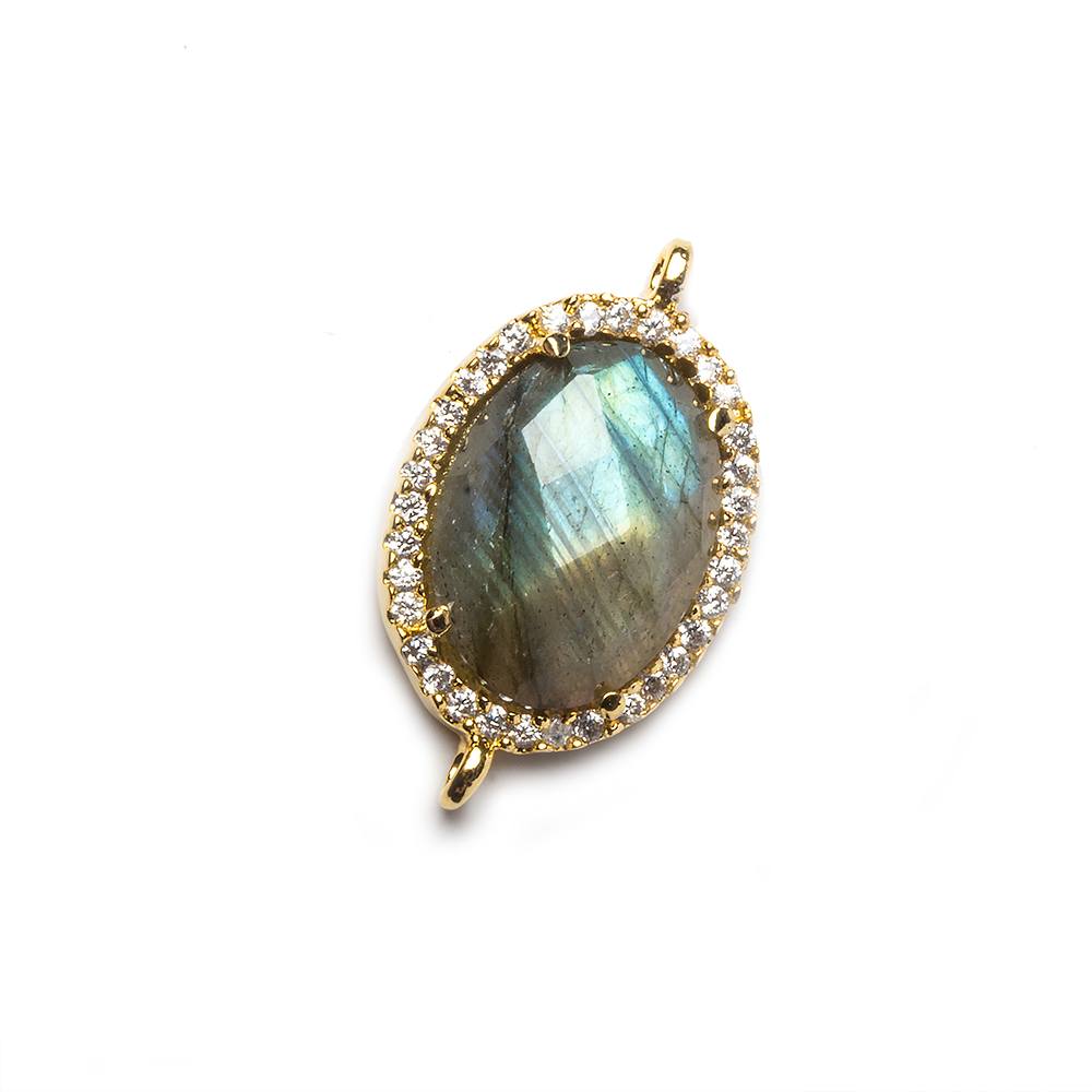17x13mm Gold Bezeled White CZ and Labradorite Oval Connector 1 piece - Beadsofcambay.com