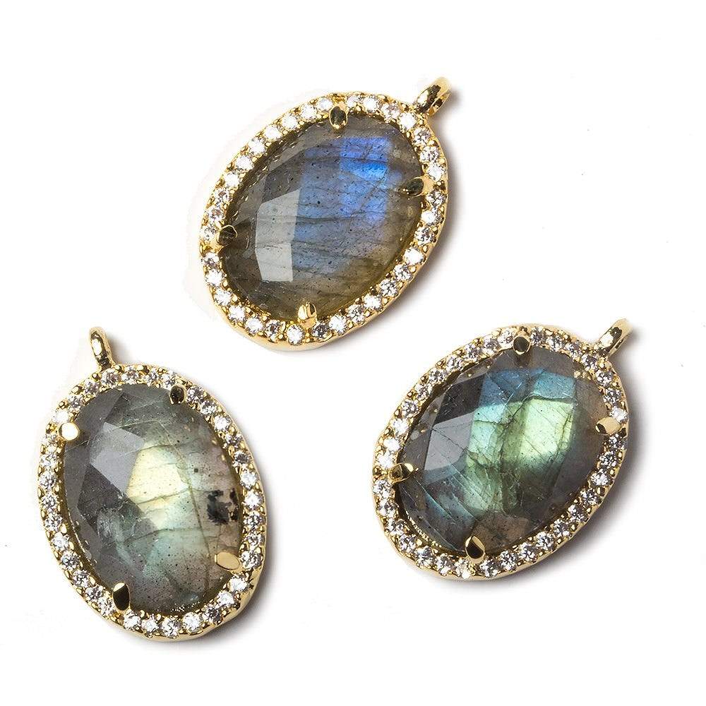 17x13mm Gold Bezeled White CZ and Labradorite Oval Pendant 1 piece - Beadsofcambay.com