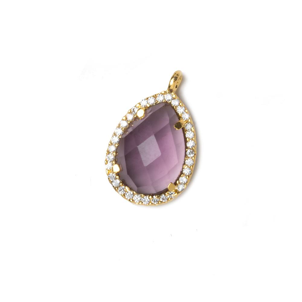 17x13mm Gold Bezeled White CZ and Pink Amethyst Pear Pendant 1 piece - Beadsofcambay.com