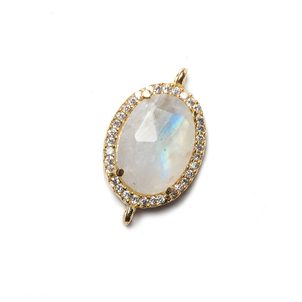 17x13mm Gold Bezeled White CZ and Rainbow Moonstone Oval Connector 1 piece - Beadsofcambay.com